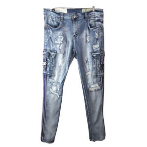 Industrial Indigo DESTROYED Jeans Mens 36x33‎ Distressed Faded Street Wear